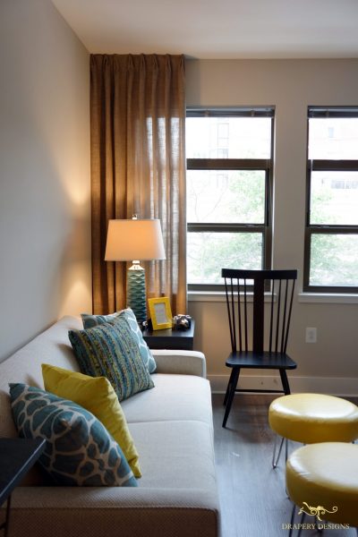 brown color sheer panels lined with light sheer for a model room in Washinton DC