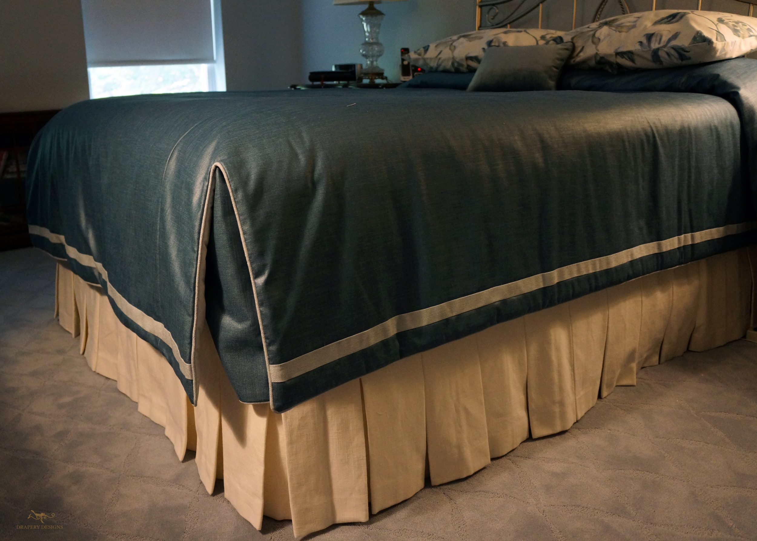 Blue Coverlet with Contrast Banding and Cording