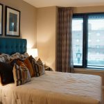 lined sheer panels on ceiling mounted rods. Fullness is more than 300% times.