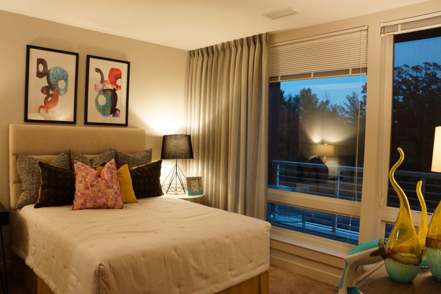 Custom made sheer panels for a small bedroom