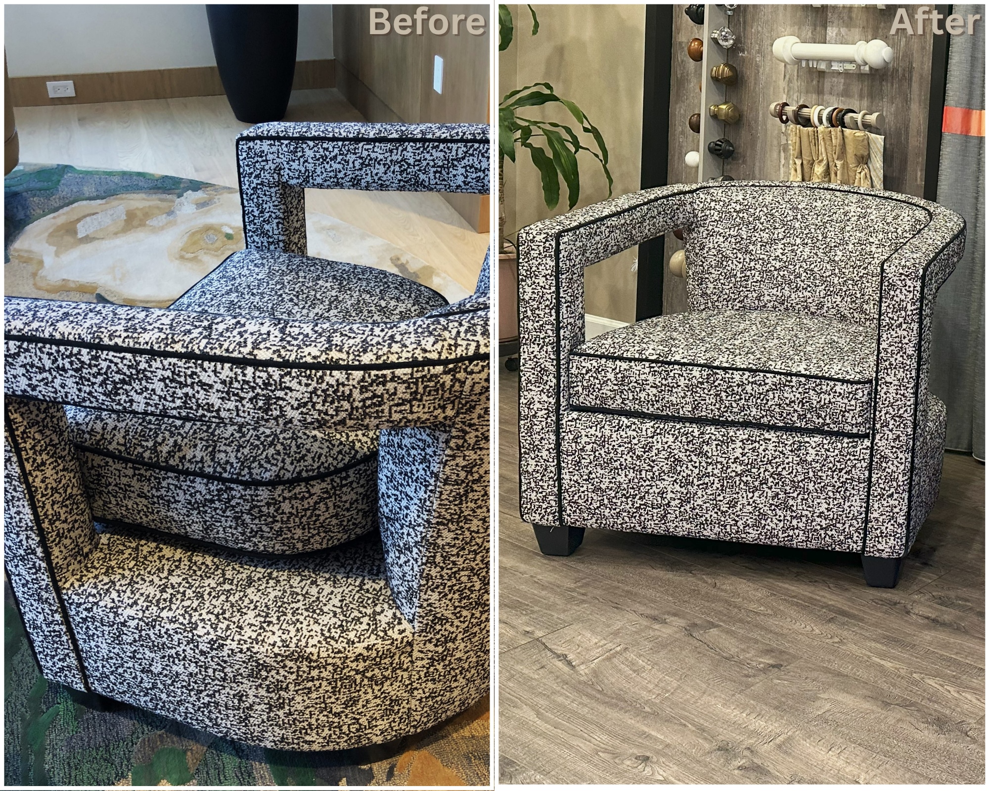 Re-Upholstery Alterations. Before and After Photo